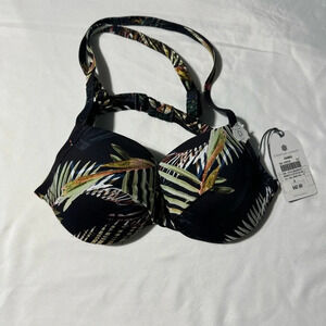 NWT Everyday Sunday Bikini Top  Midnight Multi Colour Palm Size 6 D Cup
